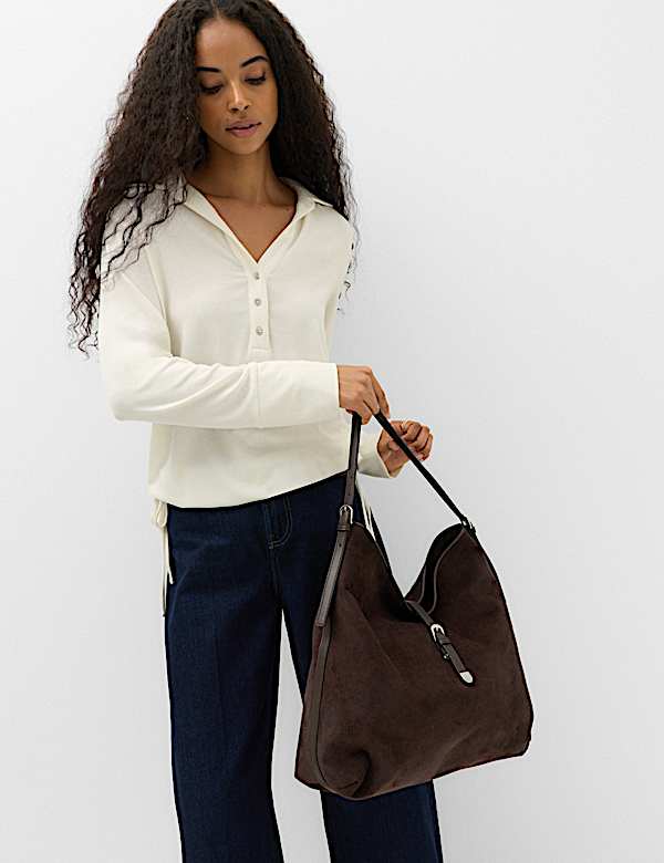Long Sleeve Side Tie Polo Top with Cotton