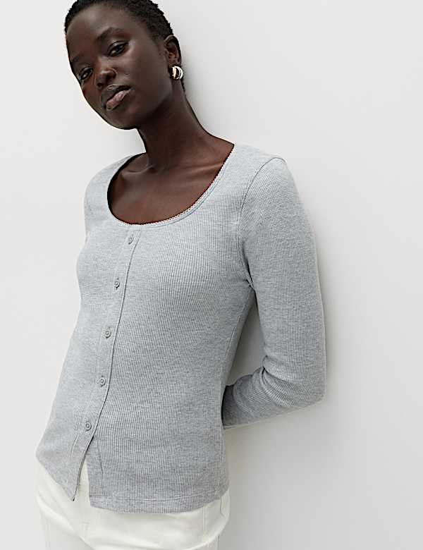Pure Cotton Waffle Scoop Neck Top - BN