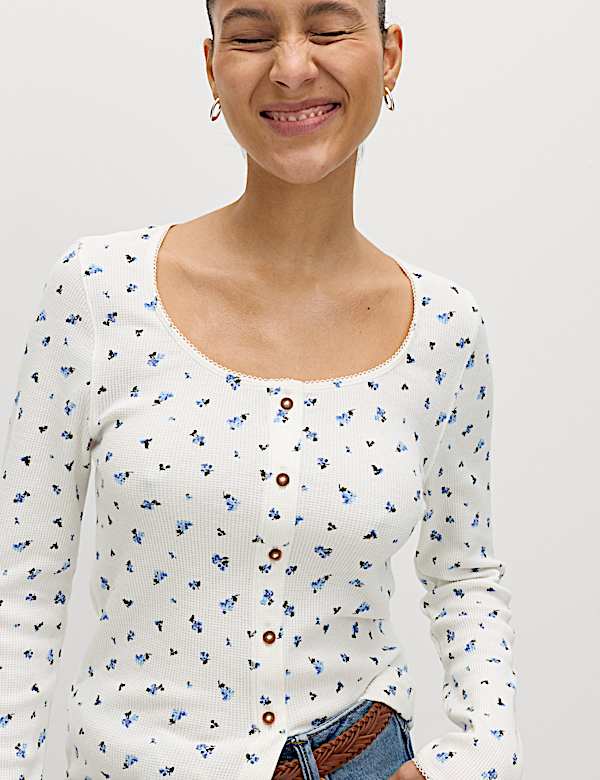 Pure Cotton Waffle Scoop Neck Top - NZ