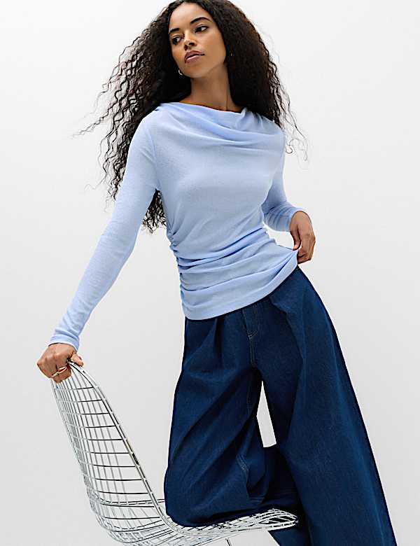Cowl Neck Draped Long Sleeve Top