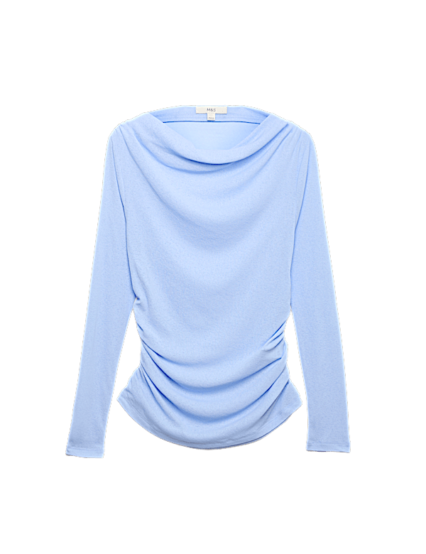 Cowl Neck Draped Long Sleeve Top
