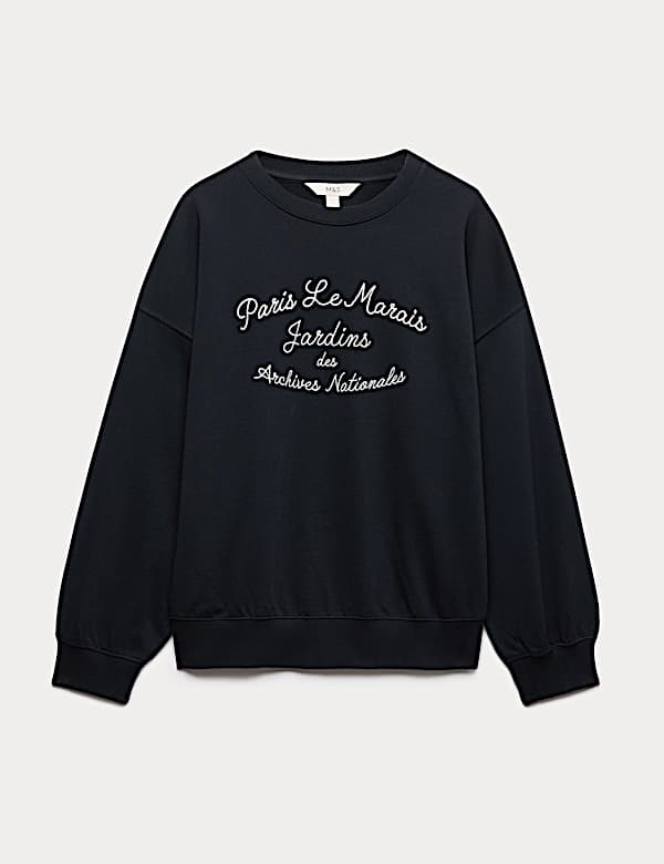 Pure Cotton Embroidered Slogan Sweatshirt - GR