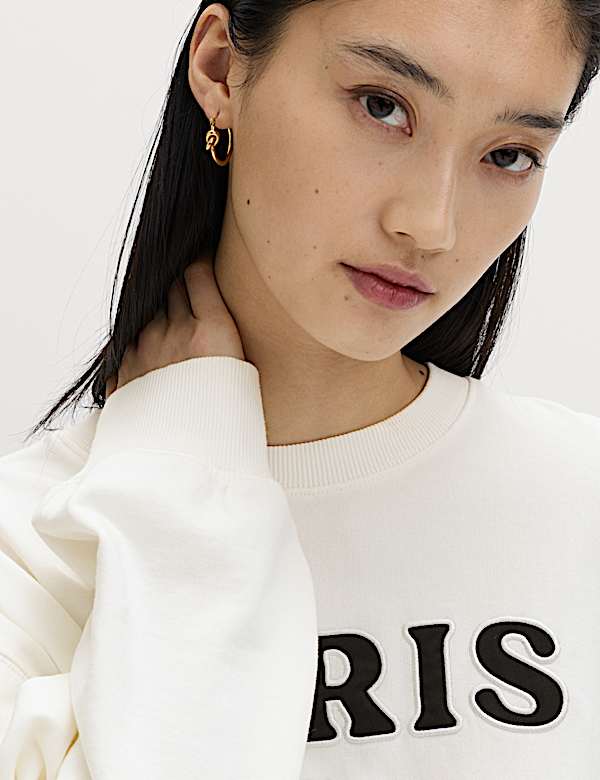 Pure Cotton Embroidered Slogan Sweatshirt - CA