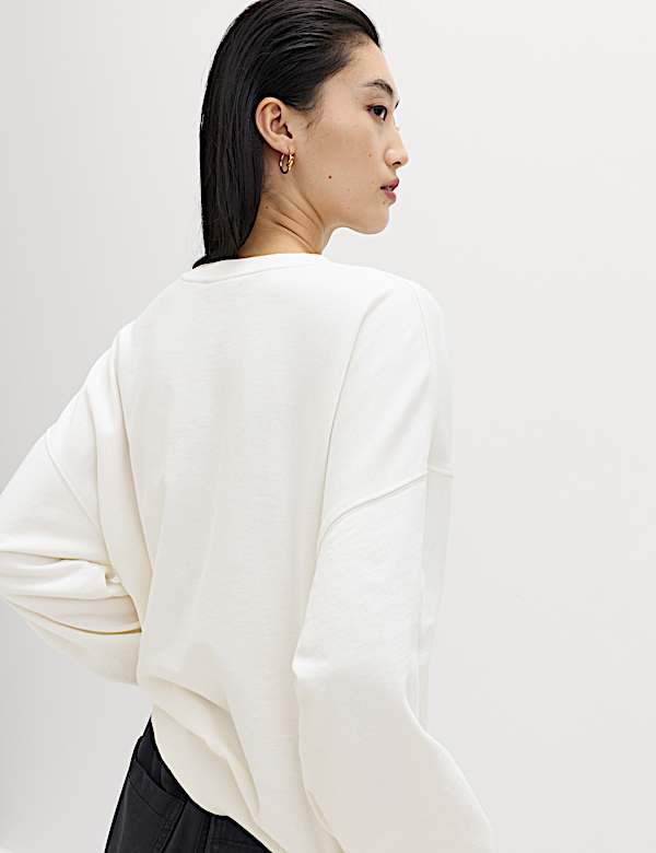 Pure Cotton Embroidered Slogan Sweatshirt - CA