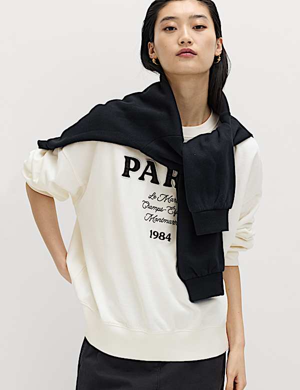 Pure Cotton Embroidered Slogan Sweatshirt - CA