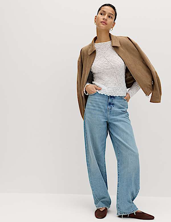 Cotton Blend Lace Textured Top - AT