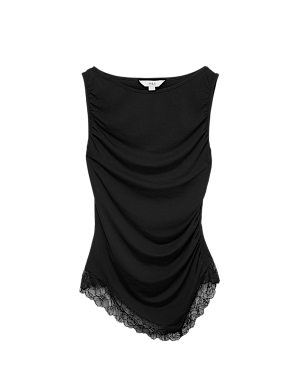 Modal Rich Lace Asymmetric Sleeveless Top