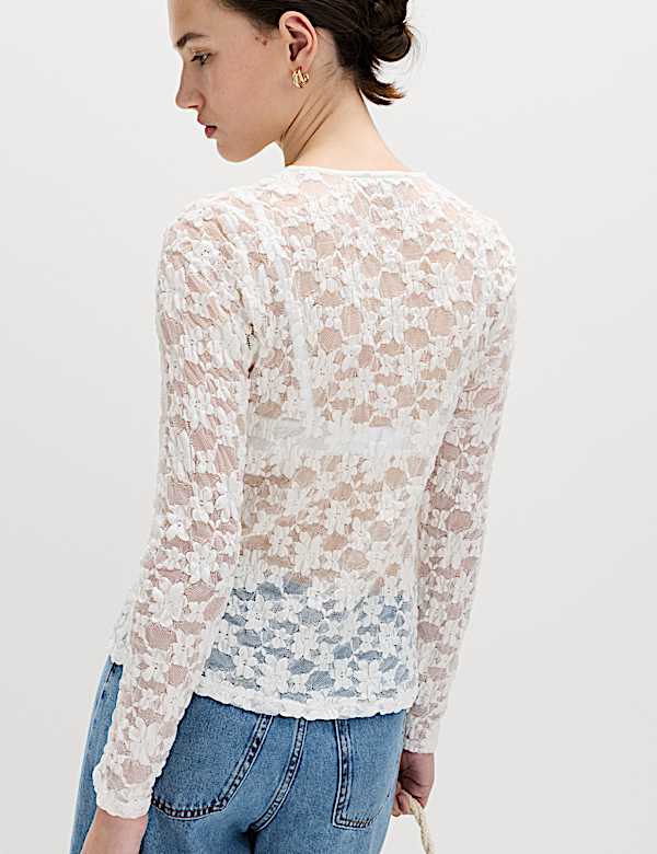 Cotton Blend Floral Lace Tie Front Top - BE