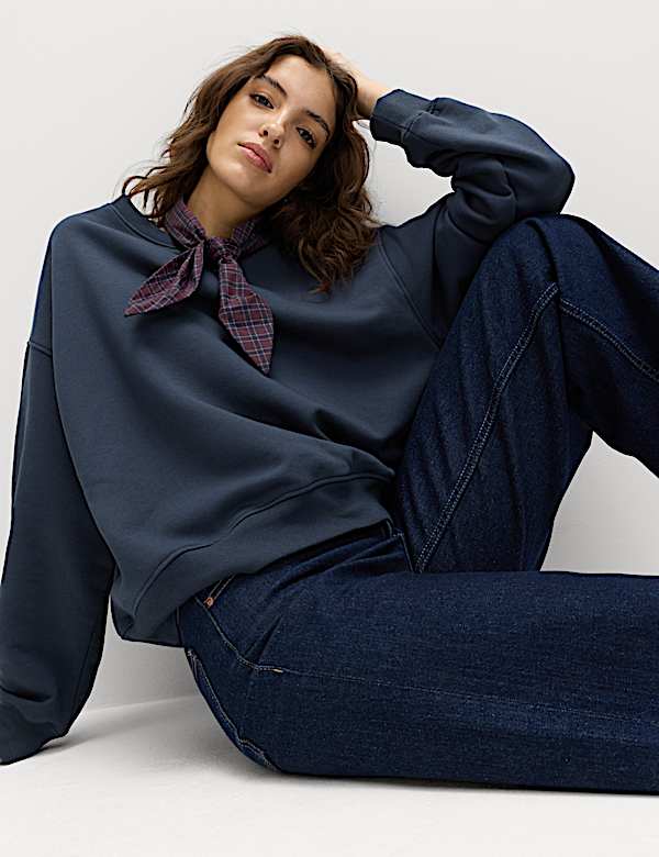 Cotton Blend Neck Scarf Sweatshirt - PT