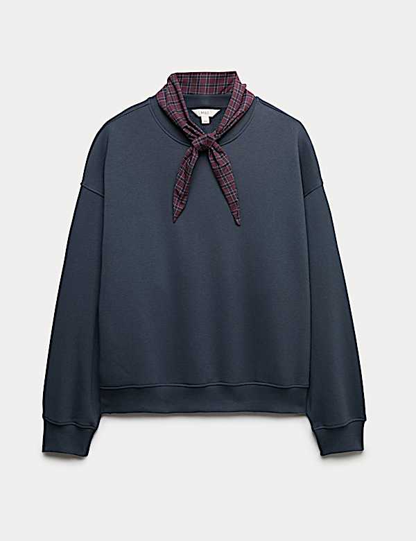 Cotton Blend Neck Scarf Sweatshirt - PT