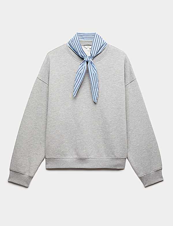 סווטשירט מתערובת כותנה עם צעיף לצוואר - IL