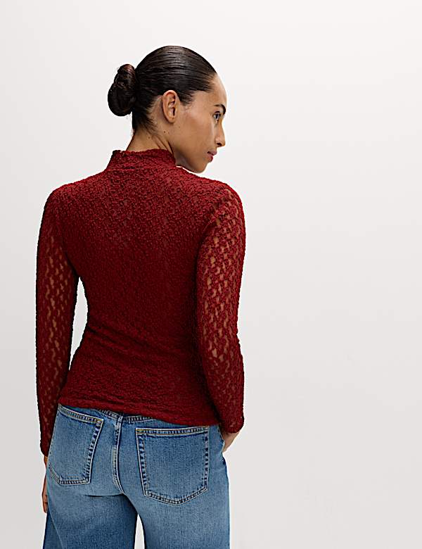 Cotton Blend Lace High Neck Top