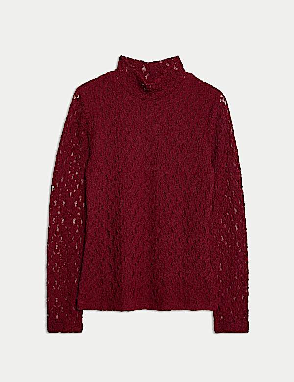 Atasan Leher Tinggi Renda Campuran Katun - ID