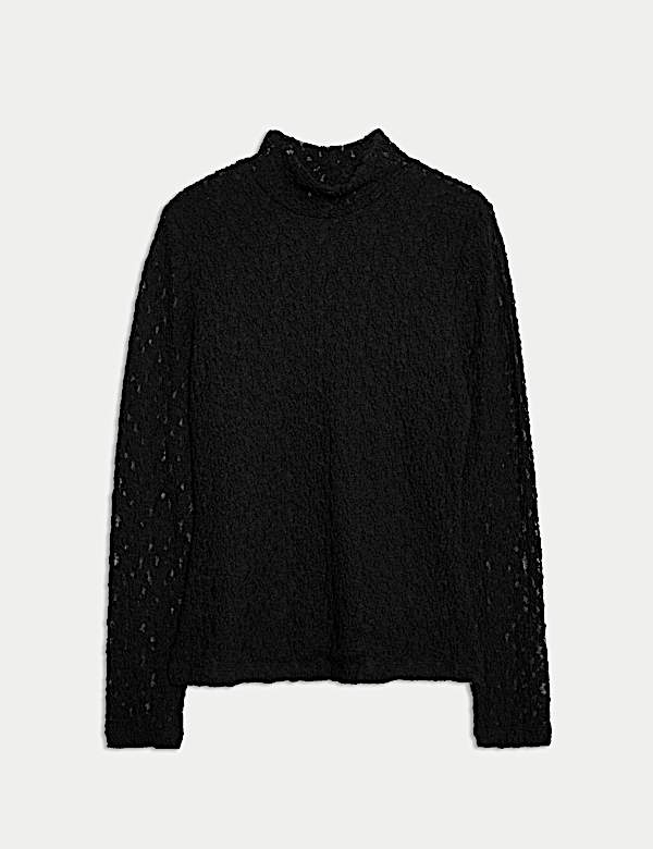 Cotton Blend Lace High Neck Top - ES