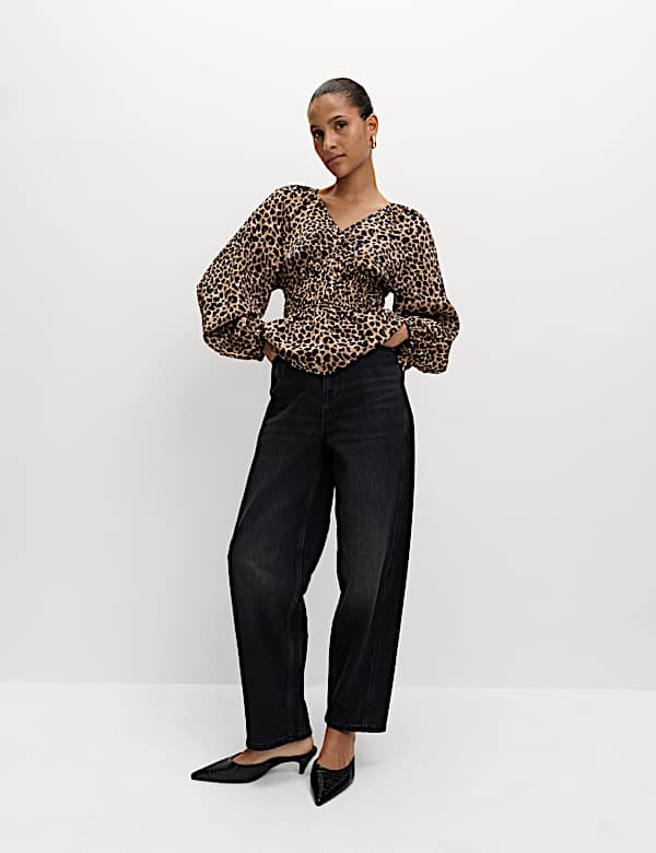 Animal Print Puff Sleeve Blouse - GR