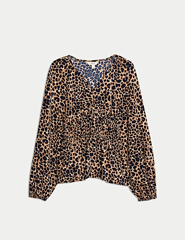 Animal Print Puff Sleeve Blouse - GR