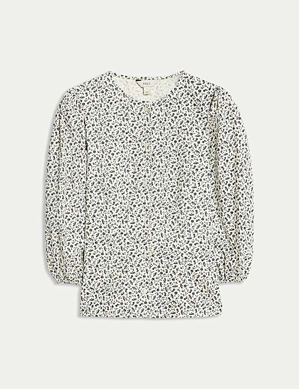 Pure Cotton Puff Sleeve Button Through Blouse - US