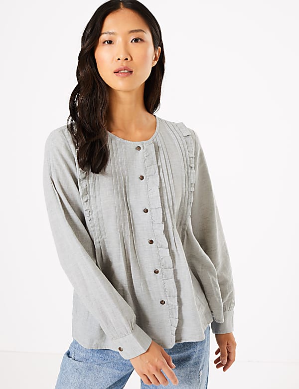 Cotton Rich Pintuck Blouse