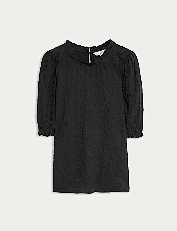 Cotton Rich Smocked Puff Sleeve Blouse - JO