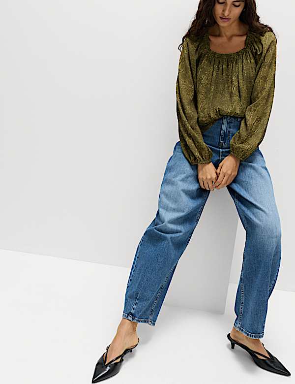 Printed Square Neck Blouse - JO