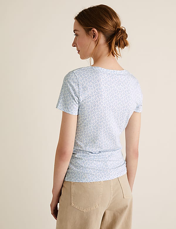 Cotton Ditsy Print V-Neck Fitted Top