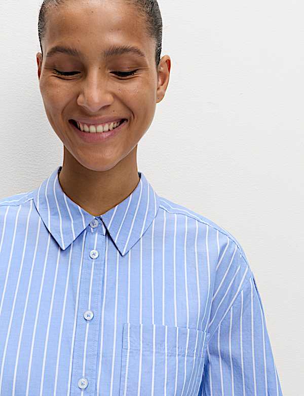 Pure Cotton Striped Boxy Shirt - MV