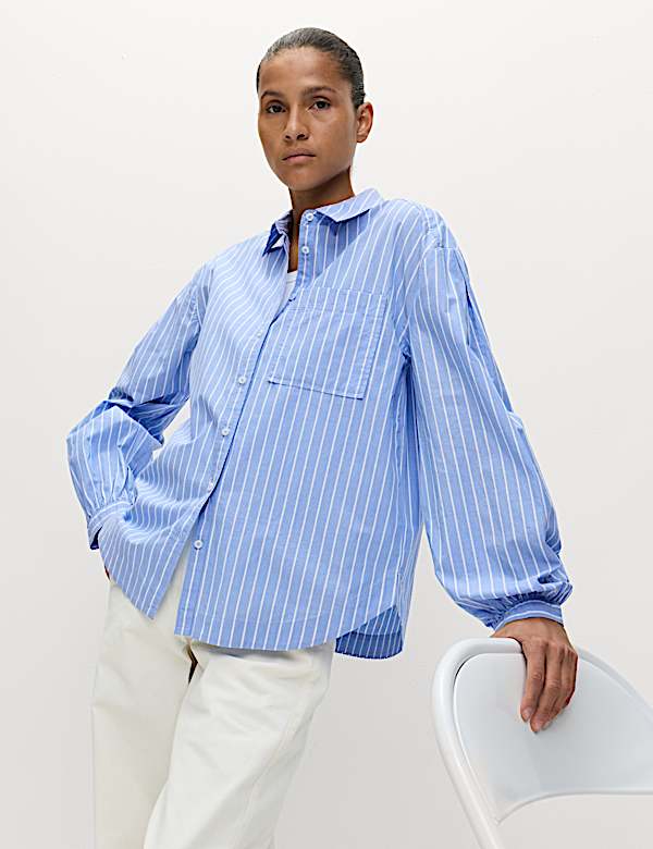 Pure Cotton Striped Boxy Shirt