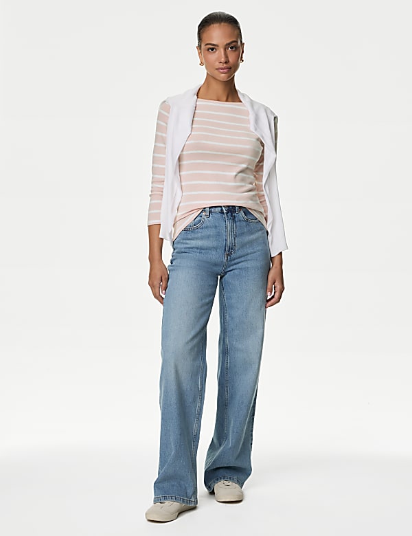 Pure Cotton Striped Slash Neck Slim Fit Top