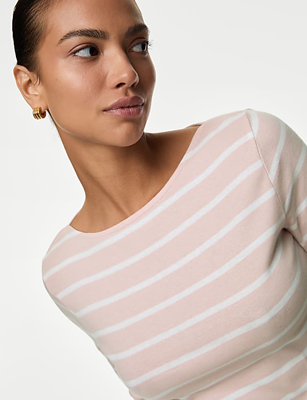 Pure Cotton Striped Slash Neck Slim Fit Top