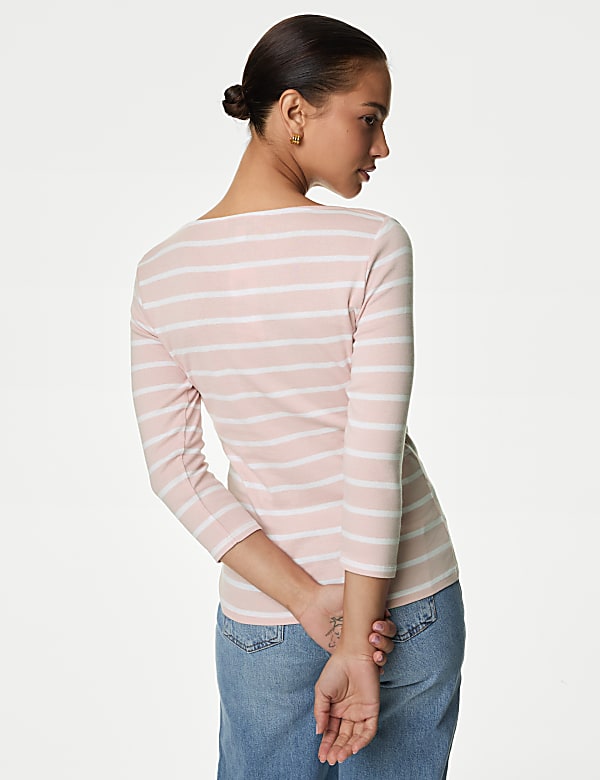 Pure Cotton Striped Slash Neck Slim Fit Top