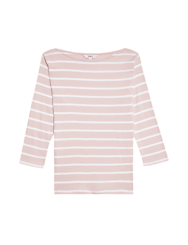 Pure Cotton Striped Slash Neck Slim Fit Top