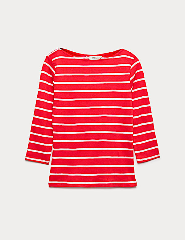 Pure Cotton Striped Slash Neck Slim Fit Top - US