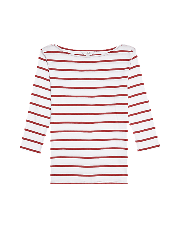 Pure Cotton Striped Slash Neck Slim Fit Top