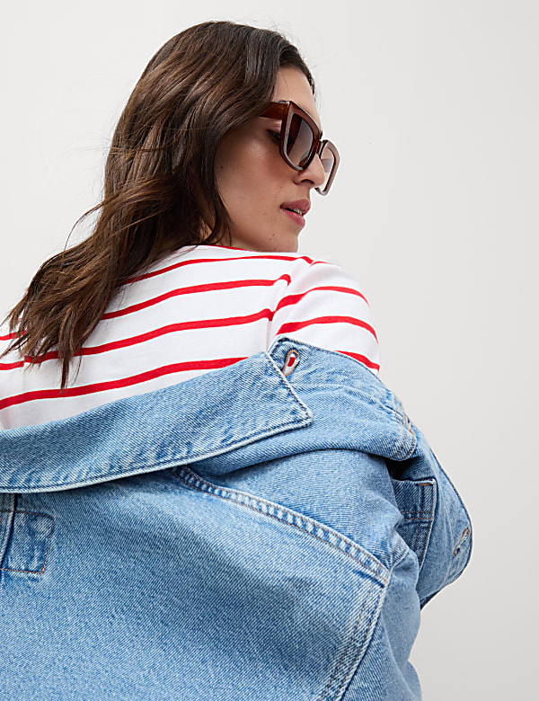 Pure Cotton Striped Slash Neck Slim Fit Top