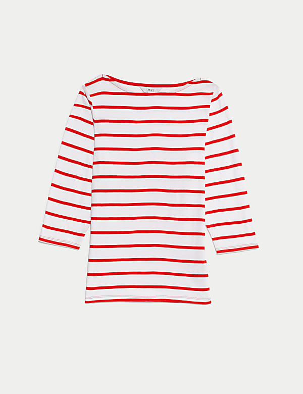 Pure Cotton Striped Slash Neck Slim Fit Top - US