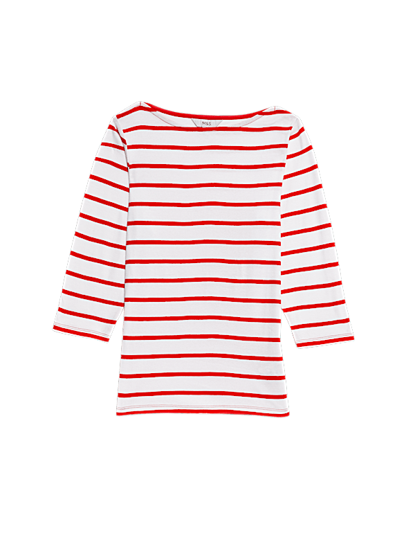 Pure Cotton Striped Slash Neck Slim Fit Top