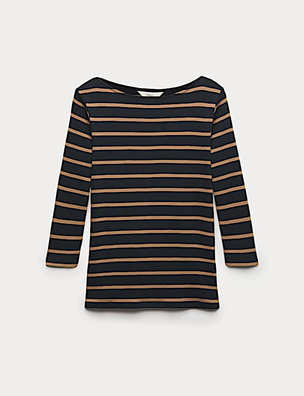 Pure Cotton Striped Slash Neck Slim Fit Top