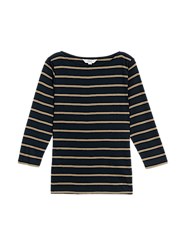 Pure Cotton Striped Slash Neck Slim Fit Top