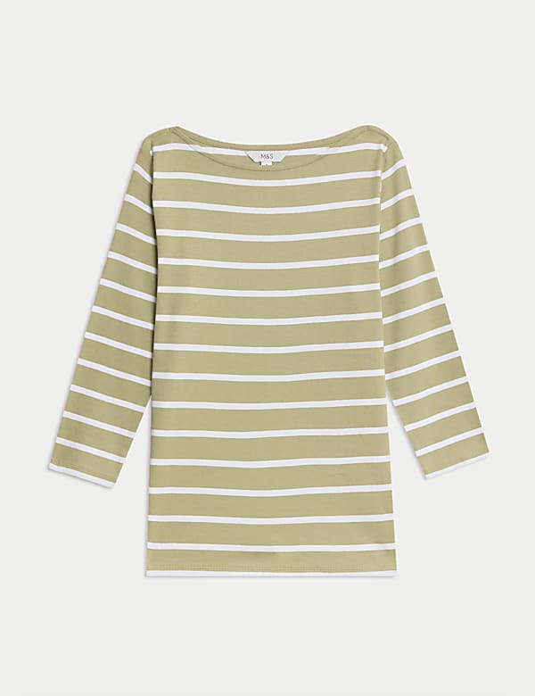 Pure Cotton Striped Slash Neck Slim Fit Top - UA