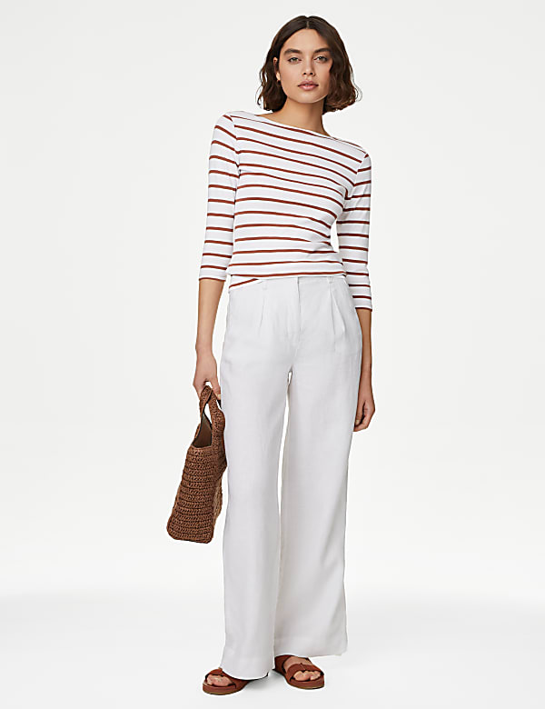 Pure Cotton Striped Slash Neck Slim Fit Top