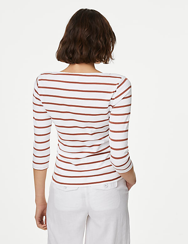 Pure Cotton Striped Slash Neck Slim Fit Top