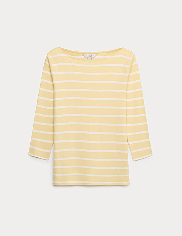 Pure Cotton Striped Slash Neck Slim Fit Top - ES