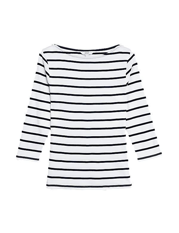 Pure Cotton Striped Slash Neck Slim Fit Top