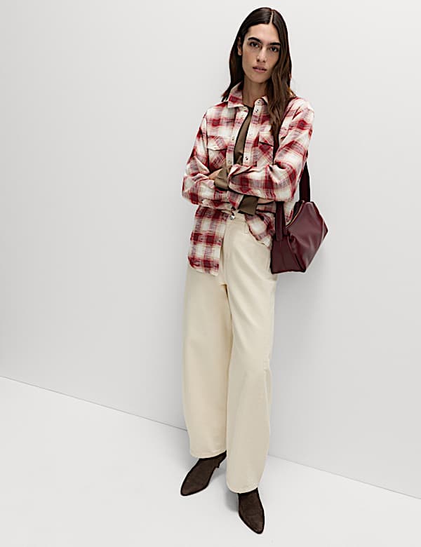 חולצה משובצת מכותנה טהורה בסגנון בוקרים - IL