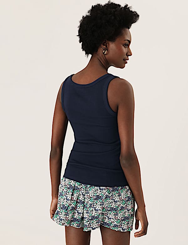 Cotton Rich Ribbed Crew Neck Vest Top