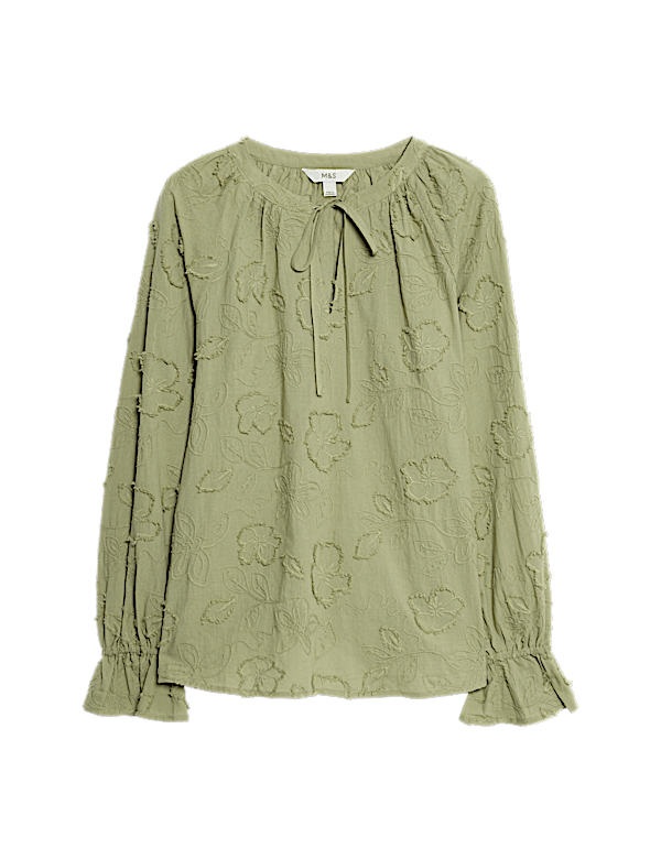 Pure Cotton Appliqué Tie Neck Blouse
