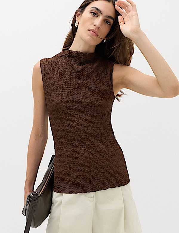 Textured Sleeveless Top | DARK CHOCOLATE | Tops | M&S CA