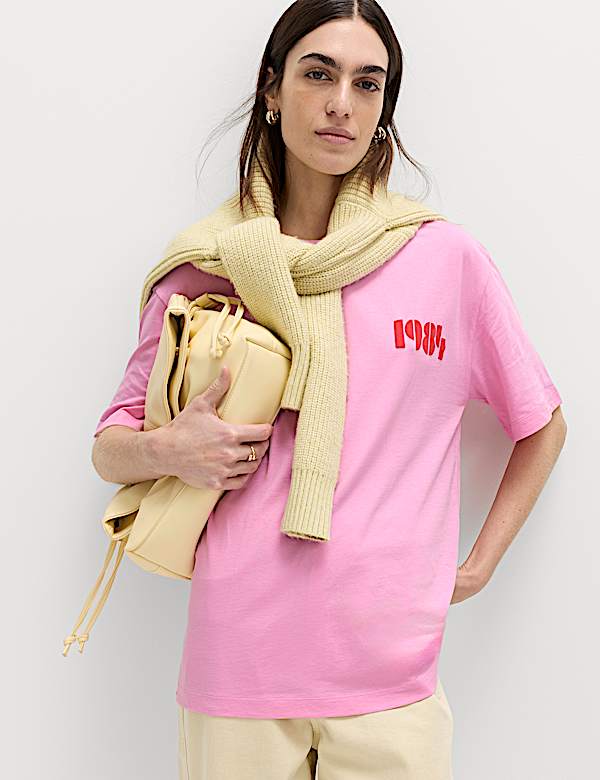 Pure Cotton Graphic Crew Neck Oversized T-Shirt