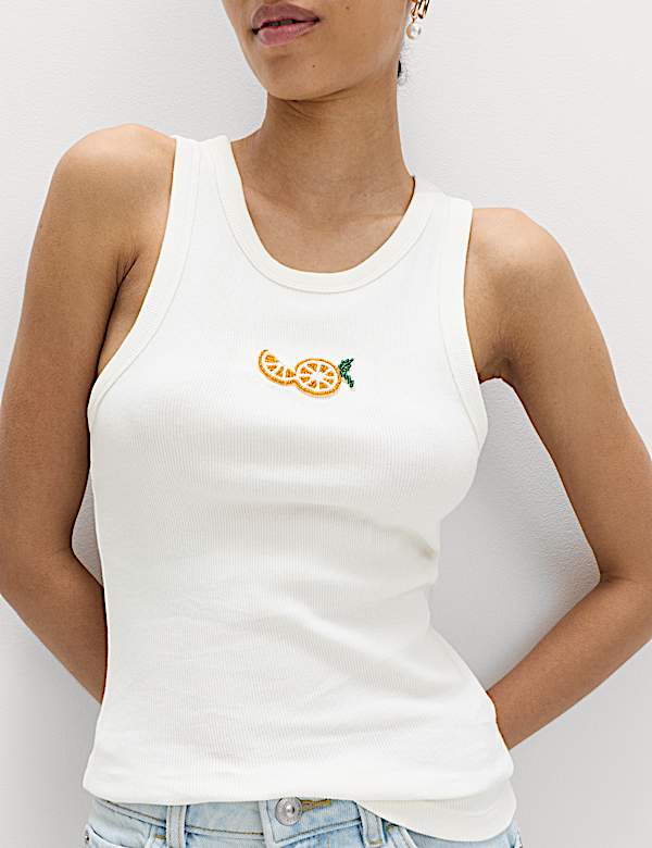 Cotton Rich Embellished Ribbed Vest - BN