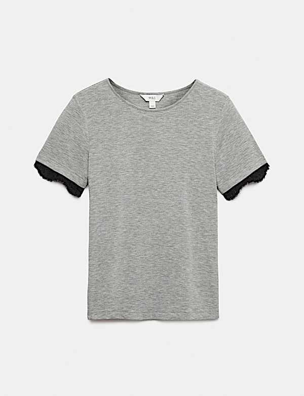 Short Sleeve Lace Trim T-Shirt - DK